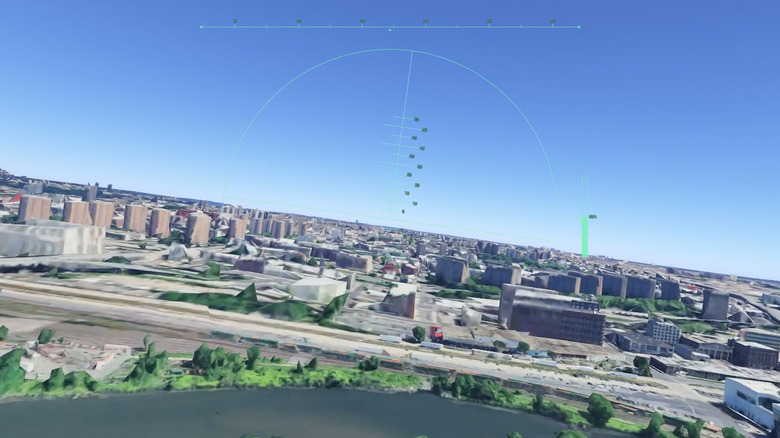 Posnetek zaslona simulatorja letenja Google Earth med letom nad Južnim Bronxom